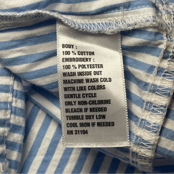 Crown & Ivy Blue White Stripe Embroidered Peplum Top Petite Medium Boho Peasant - Picture 7 of 11